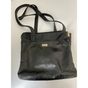 Perlina Black Leather Shoulder Bag Purse with 3 Sections Black